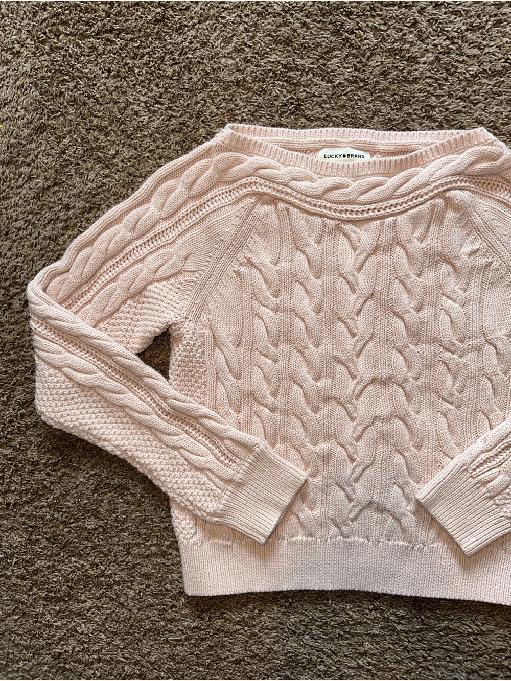 Lucky Brand Boat Neck Cable Knit Pullover Sweater- Size XS